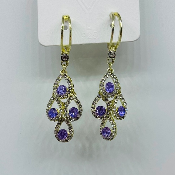 Purple Fashionable Zirconia Water Drop Earrings - Picture 1 of 4